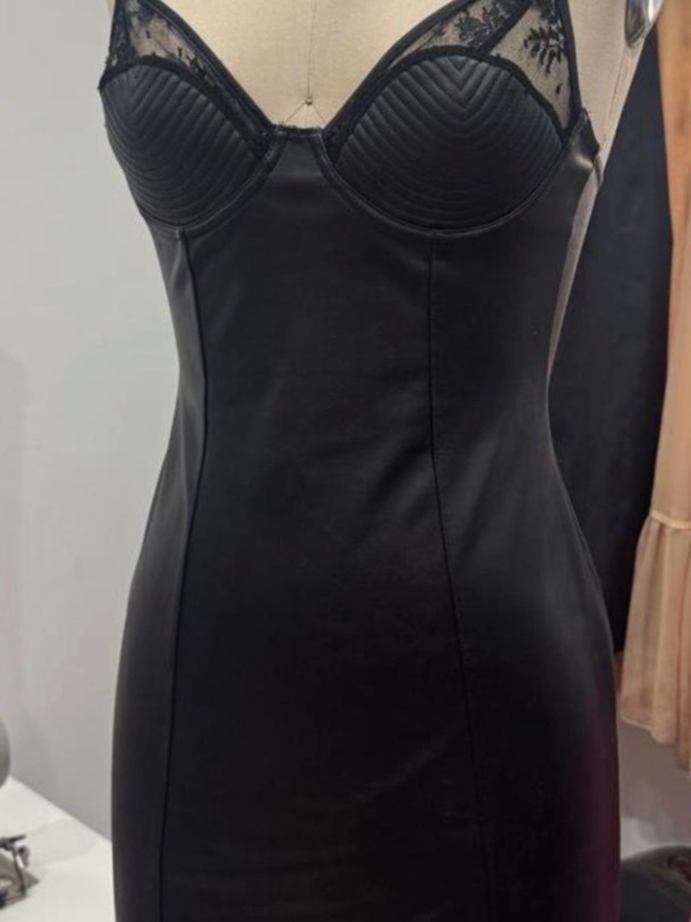 Fleur du Mal Black Satin & Lace Mini Dress